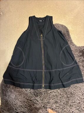 Black A-Line Zip Front Dress with Contrast Stitching